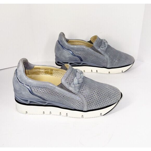 Softwaves Suede Platform Sneaker Loafer Dusty Blue Metallic Perforated 37/6.5 - Picture 13 of 16